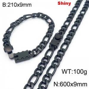 210x9mm Bracelet 600x9mm Necklace Black Color Stainless Steel Shiny 3：1 NK Chain Jewelry Sets For Women Men - KS219111-Z