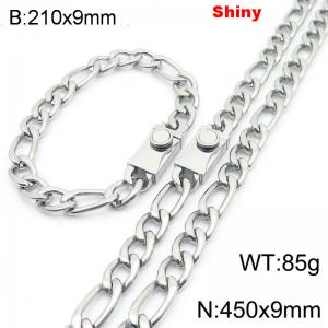 210x9mm Bracelet 450x9mm Necklace Silver Color Stainless Steel Shiny 3：1 NK Chain Jewelry Sets For Women Men - KS219123-Z