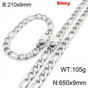 210x9mm Bracelet 650x9mm Necklace Silver Color Stainless Steel Shiny 3：1 NK Chain Jewelry Sets For Women Men - KS219148-Z