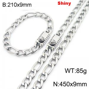 210x9mm Bracelet 450x9mm Necklace Silver Color Stainless Steel Shiny 3：1 NK Chain Jewelry Sets For Women Men - KS219165-Z