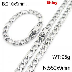 210x9mm Bracelet 550x9mm Necklace Silver Color Stainless Steel Shiny 3：1 NK Chain Jewelry Sets For Women Men - KS219167-Z