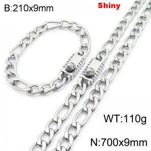 210x9mm Bracelet 700x9mm Necklace Silver Color Stainless Steel Shiny 3：1 NK Chain Jewelry Sets For Women Men - KS219170-Z