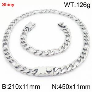 210x11mm Bracelet 450x11mm Necklace Silver Color Stainless Steel Shiny 3：1 NK Chain Jewelry Sets For Women Men - KS219185-Z