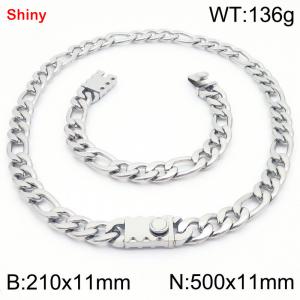 210x11mm Bracelet 500x11mm Necklace Silver Color Stainless Steel Shiny 3：1 NK Chain Jewelry Sets For Women Men - KS219186-Z