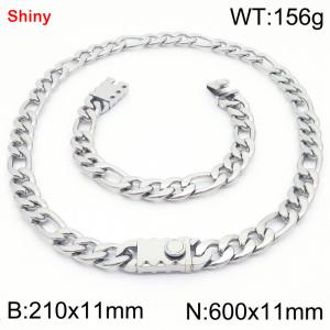 210x11mm Bracelet 600x11mm Necklace Silver Color Stainless Steel Shiny 3：1 NK Chain Jewelry Sets For Women Men - KS219188-Z