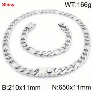 210x11mm Bracelet 650x11mm Necklace Silver Color Stainless Steel Shiny 3：1 NK Chain Jewelry Sets For Women Men - KS219189-Z