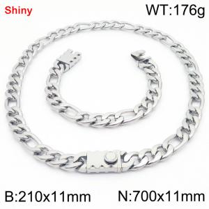 210x11mm Bracelet 700x11mm Necklace Silver Color Stainless Steel Shiny 3：1 NK Chain Jewelry Sets For Women Men - KS219190-Z