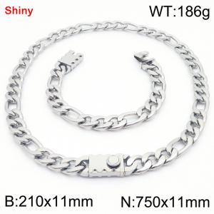 210x11mm Bracelet 750x11mm Necklace Silver Color Stainless Steel Shiny 3：1 NK Chain Jewelry Sets For Women Men - KS219191-Z