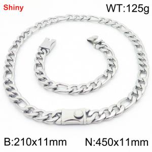 210x11mm Bracelet 450x11mm Necklace Silver Color Stainless Steel Shiny 3：1 NK Chain Jewelry Sets For Women Men - KS219192-Z