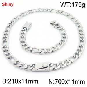 210x11mm Bracelet 700x11mm Necklace Silver Color Stainless Steel Shiny 3：1 NK Chain Jewelry Sets For Women Men - KS219197-Z