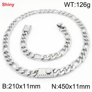 210x11mm Bracelet 450x11mm Necklace Silver Color Stainless Steel Shiny 3：1 NK Chain Jewelry Sets For Women Men - KS219199-Z