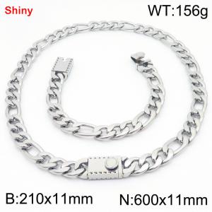 210x11mm Bracelet 600x11mm Necklace Silver Color Stainless Steel Shiny 3：1 NK Chain Jewelry Sets For Women Men - KS219202-Z