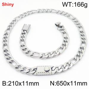 210x11mm Bracelet 650x11mm Necklace Silver Color Stainless Steel Shiny 3：1 NK Chain Jewelry Sets For Women Men - KS219203-Z