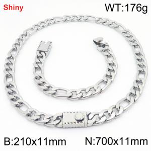 210x11mm Bracelet 700x11mm Necklace Silver Color Stainless Steel Shiny 3：1 NK Chain Jewelry Sets For Women Men - KS219204-Z