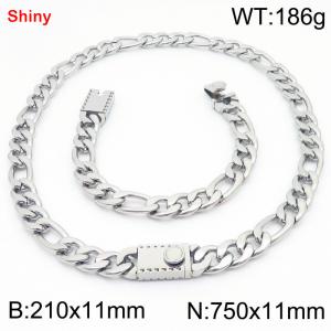 210x11mm Bracelet 750x11mm Necklace Silver Color Stainless Steel Shiny 3：1 NK Chain Jewelry Sets For Women Men - KS219205-Z