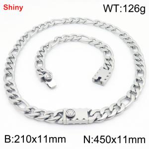 210x11mm Bracelet 450x11mm Necklace Silver Color Stainless Steel Shiny 3：1 NK Chain Jewelry Sets For Women Men - KS219206-Z