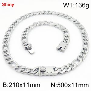 210x11mm Bracelet 500x11mm Necklace Silver Color Stainless Steel Shiny 3：1 NK Chain Jewelry Sets For Women Men - KS219207-Z