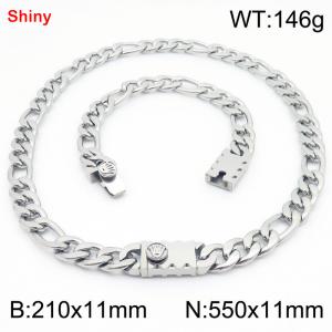 210x11mm Bracelet 550x11mm Necklace Silver Color Stainless Steel Shiny 3：1 NK Chain Jewelry Sets For Women Men - KS219208-Z