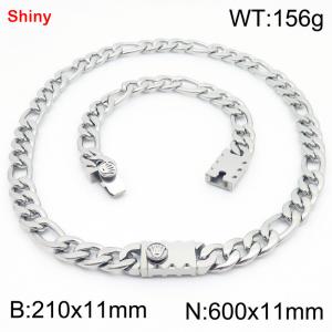 210x11mm Bracelet 600x11mm Necklace Silver Color Stainless Steel Shiny 3：1 NK Chain Jewelry Sets For Women Men - KS219209-Z