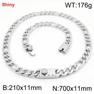 210x11mm Bracelet 700x11mm Necklace Silver Color Stainless Steel Shiny 3：1 NK Chain Jewelry Sets For Women Men - KS219211-Z