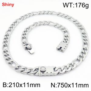 210x11mm Bracelet 750x11mm Necklace Silver Color Stainless Steel Shiny 3：1 NK Chain Jewelry Sets For Women Men - KS219212-Z