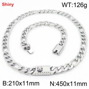 210x11mm Bracelet 450x11mm Necklace Silver Color Stainless Steel Shiny 3：1 NK Chain Jewelry Sets For Women Men - KS219213-Z