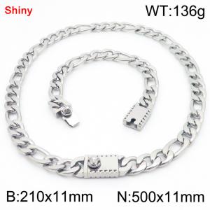 210x11mm Bracelet 500x11mm Necklace Silver Color Stainless Steel Shiny 3：1 NK Chain Jewelry Sets For Women Men - KS219214-Z