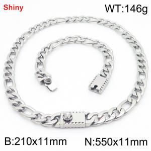 210x11mm Bracelet 550x11mm Necklace Silver Color Stainless Steel Shiny 3：1 NK Chain Jewelry Sets For Women Men - KS219215-Z