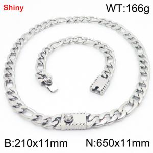 210x11mm Bracelet 650x11mm Necklace Silver Color Stainless Steel Shiny 3：1 NK Chain Jewelry Sets For Women Men - KS219217-Z