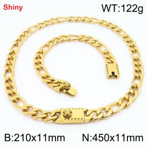 210x11mm Bracelet 450x11mm Necklace Gold Color Stainless Steel Shiny 3：1 NK Chain Jewelry Sets For Women Men - KS219234-Z