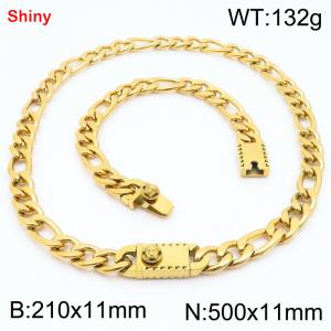 210x11mm Bracelet 500x11mm Necklace Gold Color Stainless Steel Shiny 3：1 NK Chain Jewelry Sets For Women Men - KS219235-Z