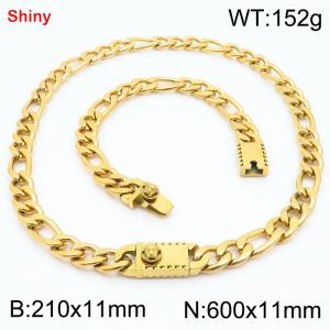 210x11mm Bracelet 600x11mm Necklace Gold Color Stainless Steel Shiny 3：1 NK Chain Jewelry Sets For Women Men - KS219237-Z