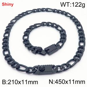 210x11mm Bracelet 450x11mm Necklace Black Color Stainless Steel Shiny 3：1 NK Chain Jewelry Sets For Women Men - KS219241-Z