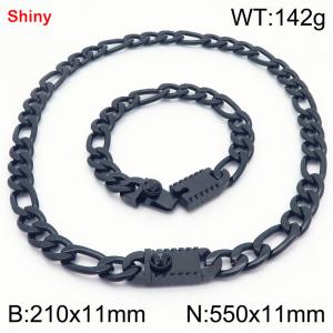 210x11mm Bracelet 550x11mm Necklace Black Color Stainless Steel Shiny 3：1 NK Chain Jewelry Sets For Women Men - KS219243-Z