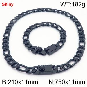 210x11mm Bracelet 750x11mm Necklace Black Color Stainless Steel Shiny 3：1 NK Chain Jewelry Sets For Women Men - KS219247-Z