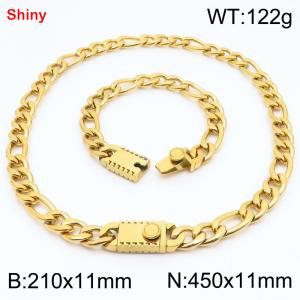 210x11mm Bracelet 450x11mm Necklace Gold Color Stainless Steel Shiny 3：1 NK Chain Jewelry Sets For Women Men - KS219248-Z