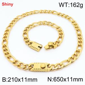 210x11mm Bracelet 650x11mm Necklace Gold Color Stainless Steel Shiny 3：1 NK Chain Jewelry Sets For Women Men - KS219252-Z