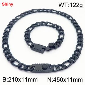 210x11mm Bracelet 450x11mm Necklace Black Color Stainless Steel Shiny 3：1 NK Chain Jewelry Sets For Women Men - KS219255-Z