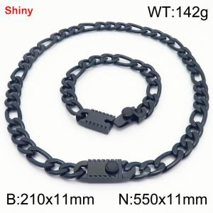 210x11mm Bracelet 550x11mm Necklace Black Color Stainless Steel Shiny 3：1 NK Chain Jewelry Sets For Women Men - KS219257-Z