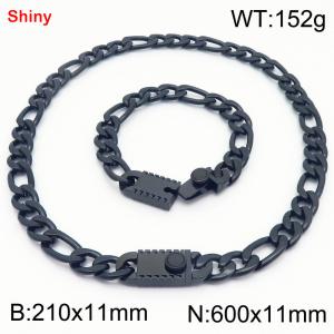 210x11mm Bracelet 600x11mm Necklace Black Color Stainless Steel Shiny 3：1 NK Chain Jewelry Sets For Women Men - KS219258-Z