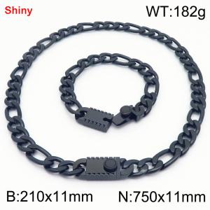 210x11mm Bracelet 750x11mm Necklace Black Color Stainless Steel Shiny 3：1 NK Chain Jewelry Sets For Women Men - KS219261-Z