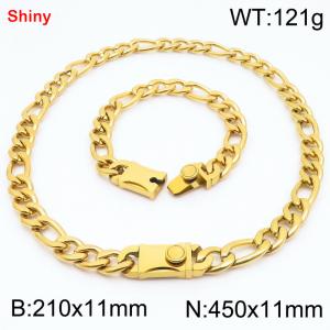 210x11mm Bracelet 450x11mm Necklace Gold Color Stainless Steel Shiny 3：1 NK Chain Jewelry Sets For Women Men - KS219262-Z