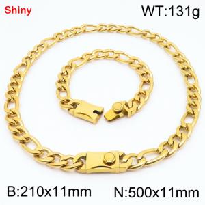 210x11mm Bracelet 500x11mm Necklace Gold Color Stainless Steel Shiny 3：1 NK Chain Jewelry Sets For Women Men - KS219263-Z