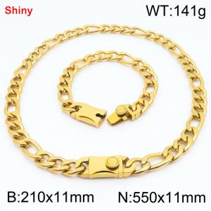 210x11mm Bracelet 550x11mm Necklace Gold Color Stainless Steel Shiny 3：1 NK Chain Jewelry Sets For Women Men - KS219264-Z