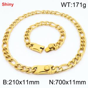 210x11mm Bracelet 700x11mm Necklace Gold Color Stainless Steel Shiny 3：1 NK Chain Jewelry Sets For Women Men - KS219267-Z