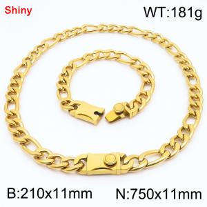 210x11mm Bracelet 750x11mm Necklace Gold Color Stainless Steel Shiny 3：1 NK Chain Jewelry Sets For Women Men - KS219268-Z