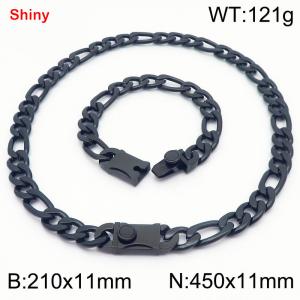 210x11mm Bracelet 450x11mm Necklace Black Color Stainless Steel Shiny 3：1 NK Chain Jewelry Sets For Women Men - KS219269-Z