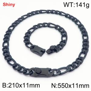 210x11mm Bracelet 550x11mm Necklace Black Color Stainless Steel Shiny 3：1 NK Chain Jewelry Sets For Women Men - KS219271-Z