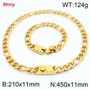 210x11mm Bracelet 450x11mm Necklace Gold Color Stainless Steel Shiny 3：1 NK Chain Jewelry Sets For Women Men - KS219276-Z