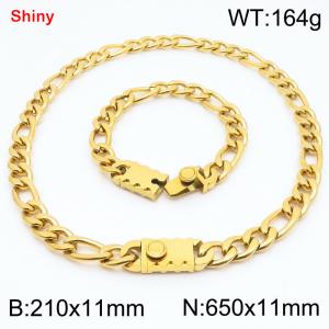 210x11mm Bracelet 650x11mm Necklace Gold Color Stainless Steel Shiny 3：1 NK Chain Jewelry Sets For Women Men - KS219280-Z